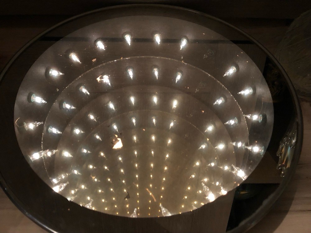 Vintage Mid Century Round Chrome Infinity Mirror Light