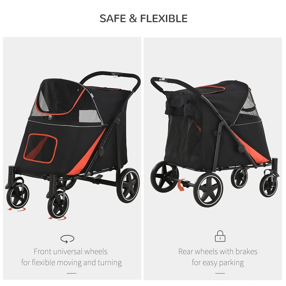 PawHut One-Click Foldable Dog Stroller for Medium Large Dogs, Pet Stroller Black