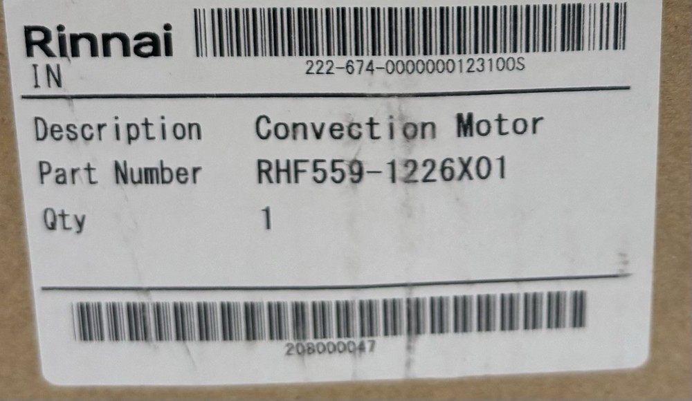 Rinnai convection Motor Replacement Unit RHF559-1226X01 Genuine OEM Cylinder