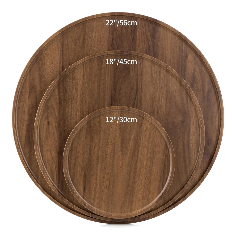 Hanobe 18" Round Wood Ottoman Serving Tray - Walnut Pattern Decorative
