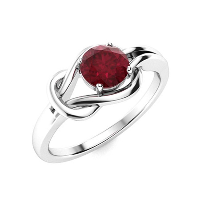 Solitaire 5MM Round Ruby Infinity Love Knot Wedding Ring 925 Sterling Silver