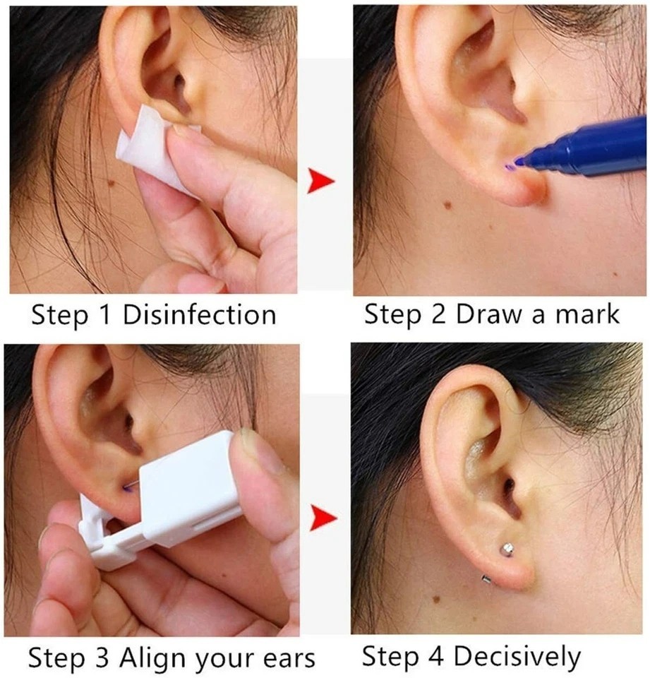 2 Pack Nose Piercing Disposable Kit Silver Stud Earring Gun DIY Home Self Ear US