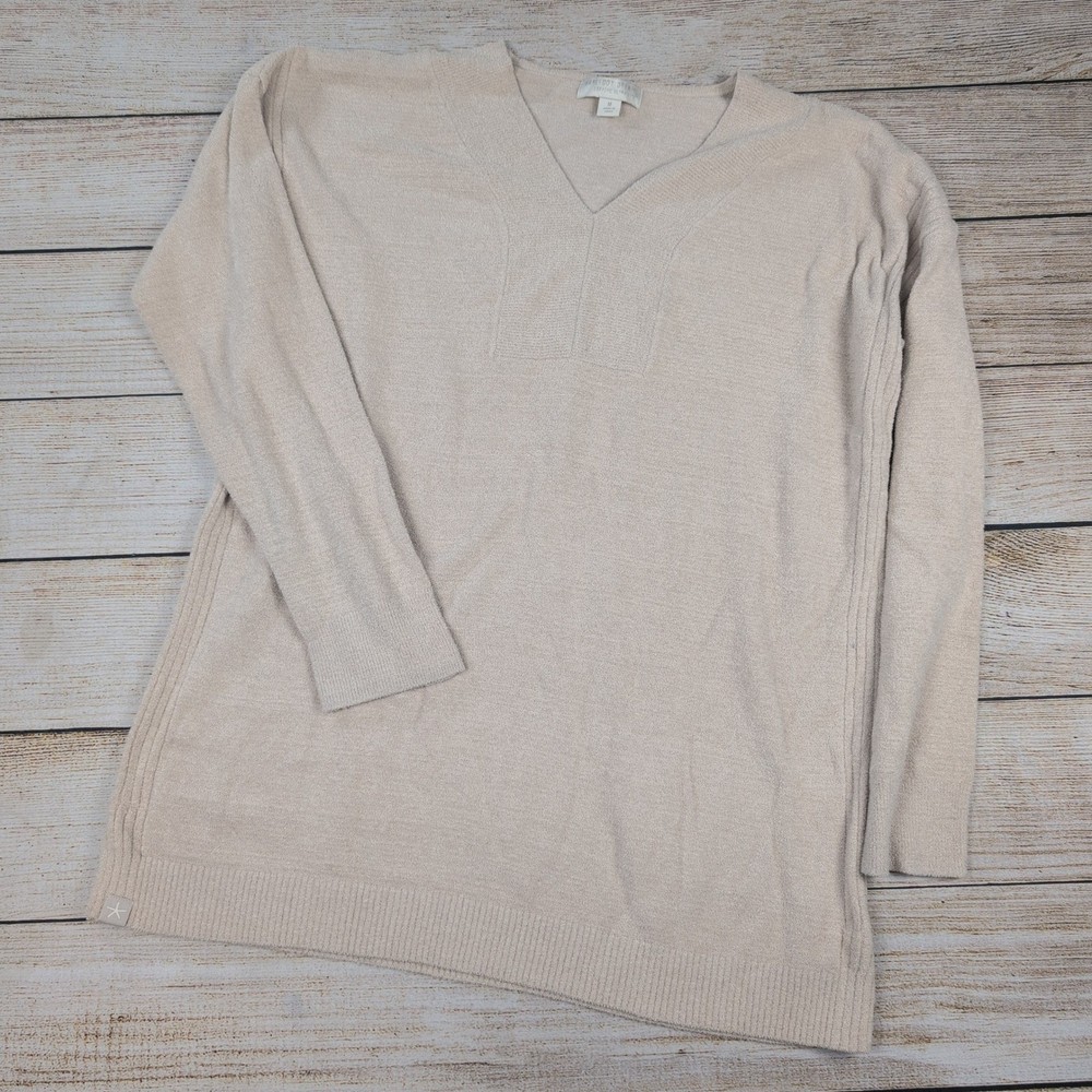 Barefoot Dreams CozyChic Ultra Lite V-Neck Pullover Sweater Beige Medium
