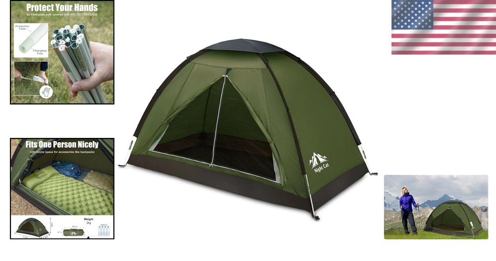 Durable 190T Nylon Backpacking Tent for Solo Use - Waterproof & Compact