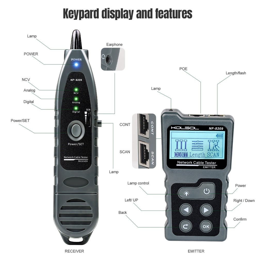 Network Cable Tester Test Cat5 Cat6 Lan POE Wire Checker Cable Wiremap Tester