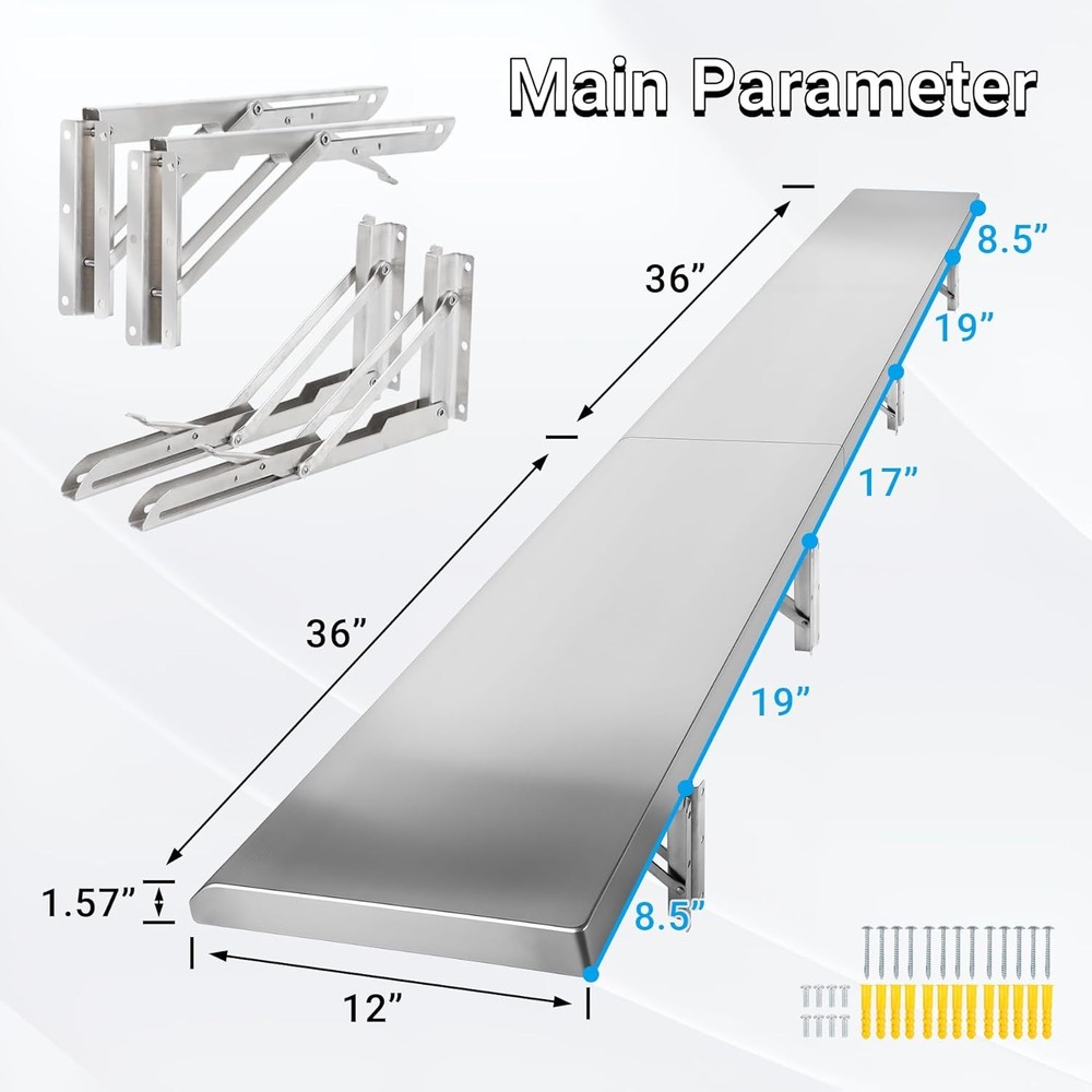 Folding Concession Shelf 72" x 12", Drop Down Concession Serving Window, Stai...