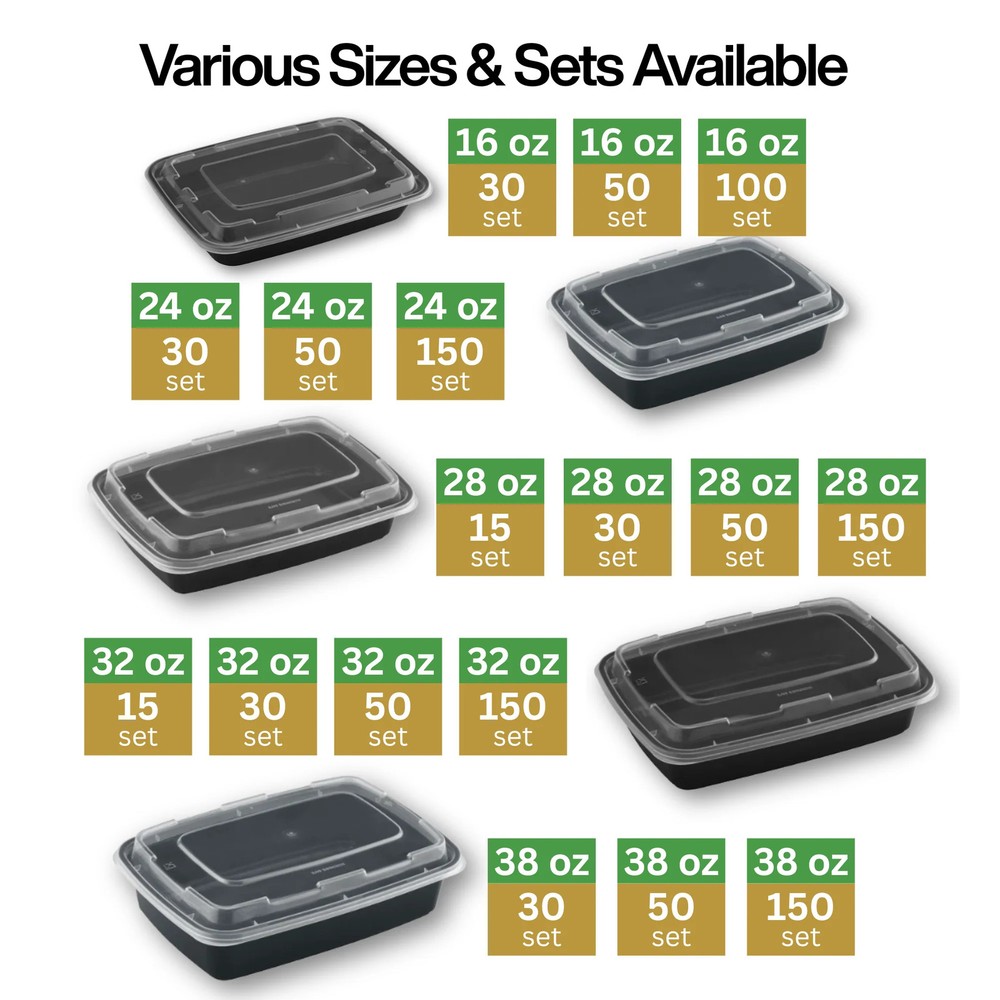 32oz Rectangular Microwaveable Container with Lid, 150 Sets (50/6)