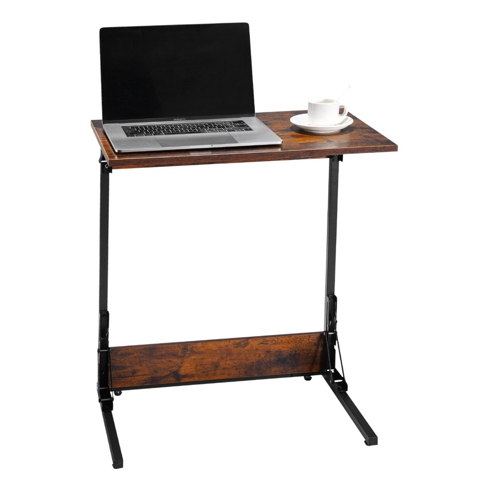C Table, Folding C Shaped End Table with Metal Frame & Adjustable Feet, Foldable