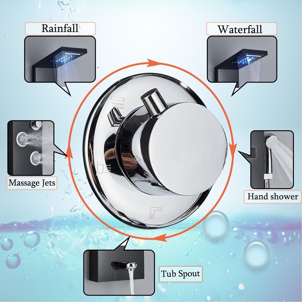 LED Shower Panel Tower System 5-Function Faucet Body Massage Oil Rubbed Bronze