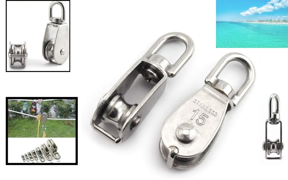 2-Pack M15 Single Wheel Stainless Steel Rigging Block - Swivel Functionality