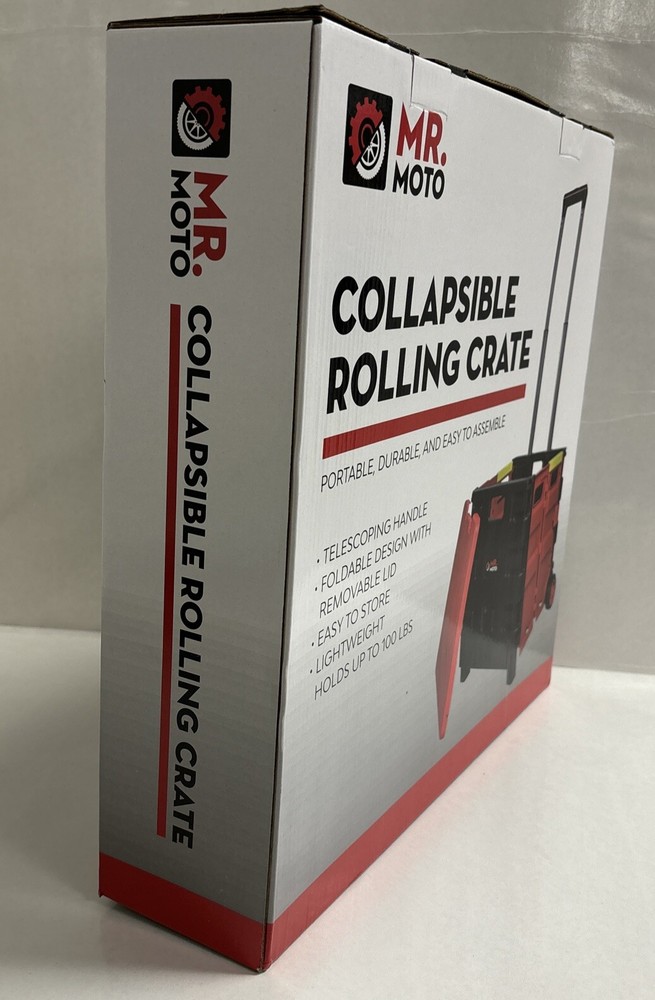 MR MOTO Portable Collapsible Rolling Lid Cart Telescoping Handle 100lbs Foldable