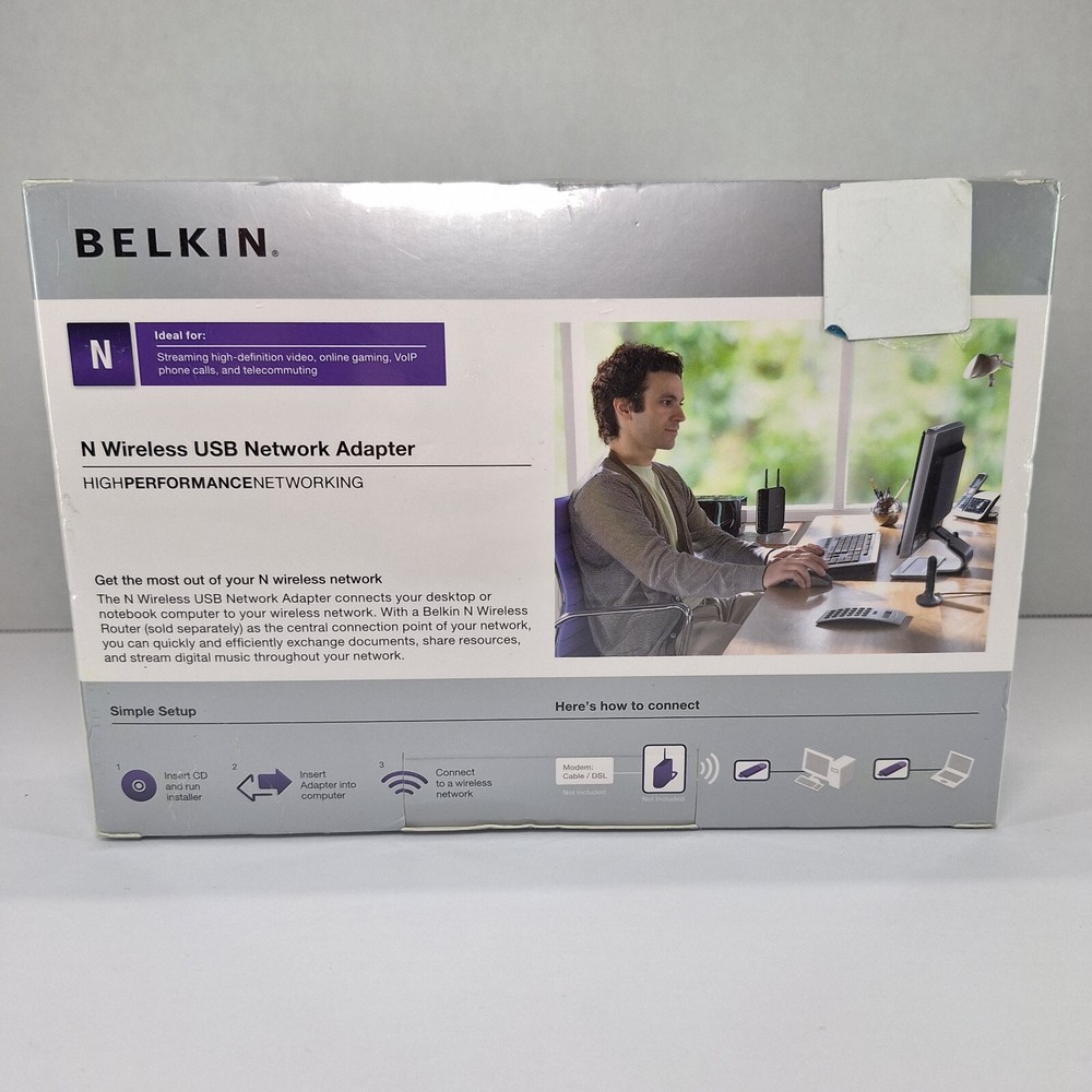 Belkin N Wireless USB Network Adapter Enhanced Speed & Coverage F5D8053