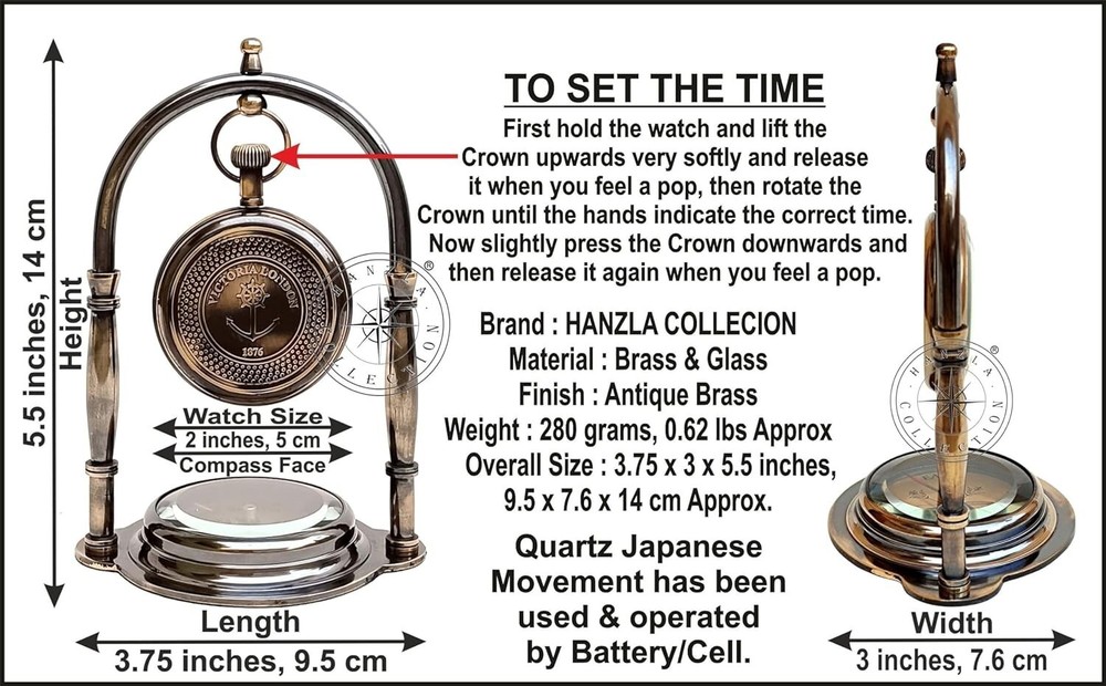 Maritime Compass Base Nautical Table Clock Ship's Clock Brass Hanging Desk Clock