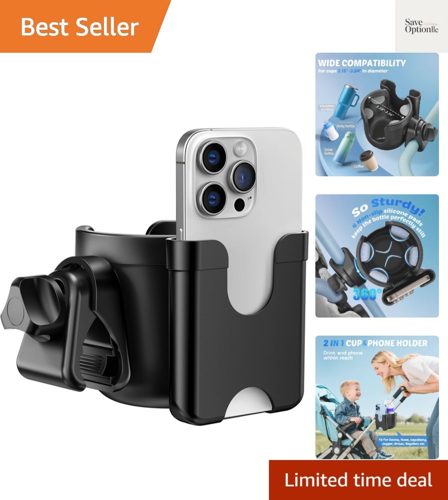 Cup Holder for Walker: Stroller Cup Holder Attachment with Phone Holder, Whee...