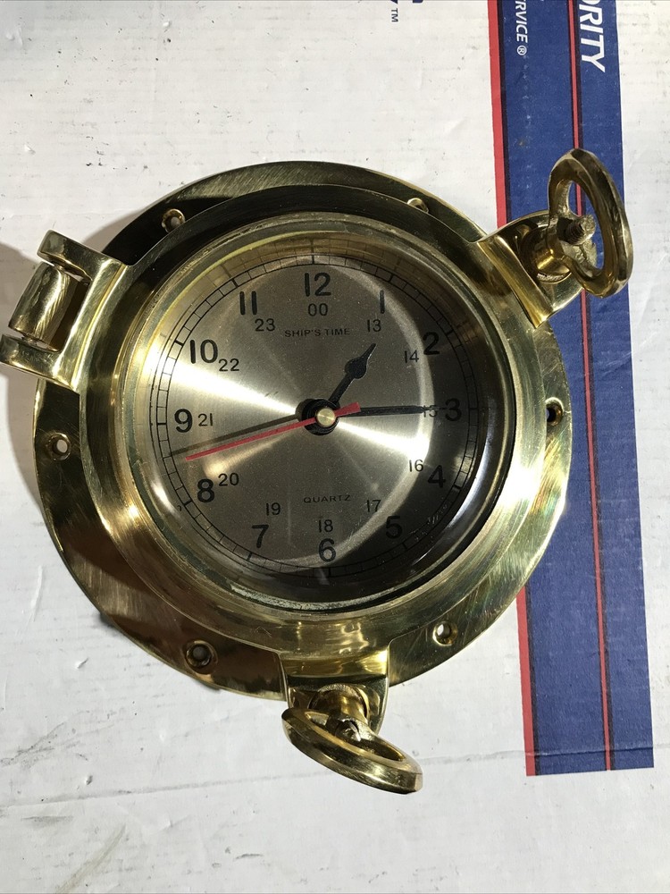 Vintage Solid Brass Quartz Ship's Time Wall Clock