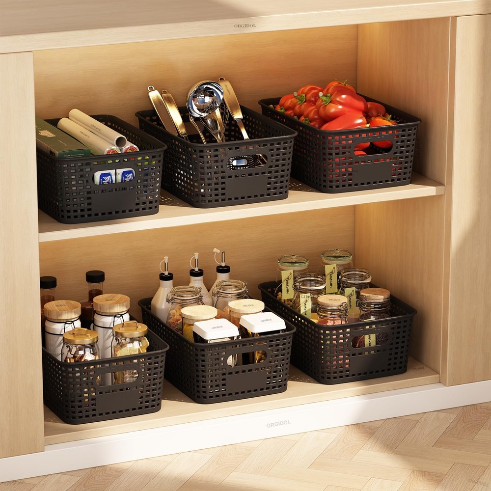 ORGIDOL Plastic Storage Basket with Lids 12 Pack Stackable Black Storage Bins Co