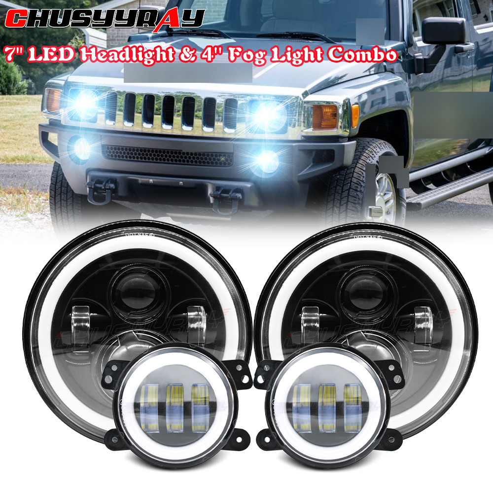 Combo Kit 7inch LED Headlights DRL & 4" Fog Lights Fit Hummer  H3 06-10