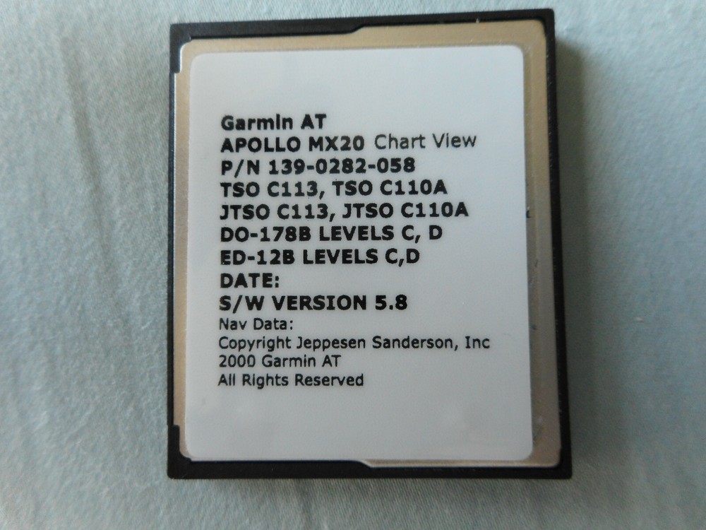 GARMIN MX20 DATA CARD 512MB & CHARTVIEW, 5.8 SOFTWARE THE LAST SOFTWARE RELEASED