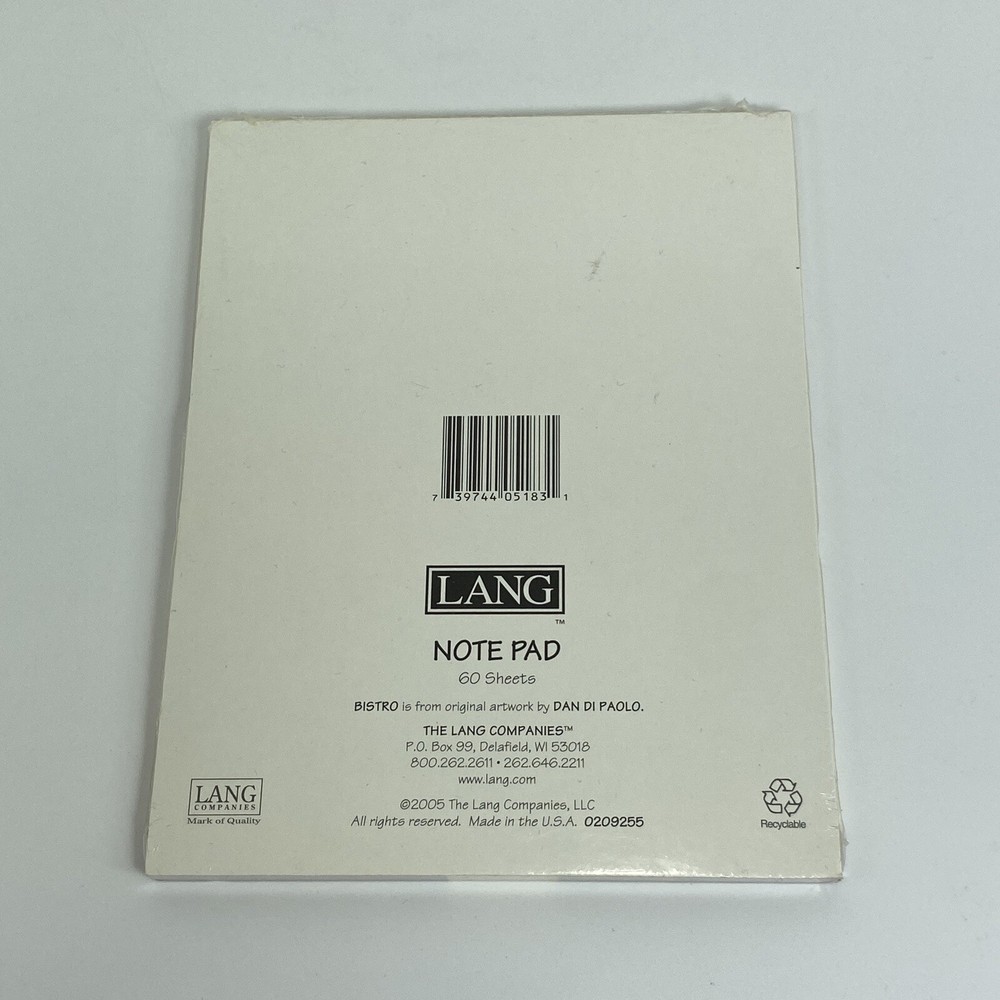 Lang BISTRO Note Pad Cook Chef NEW