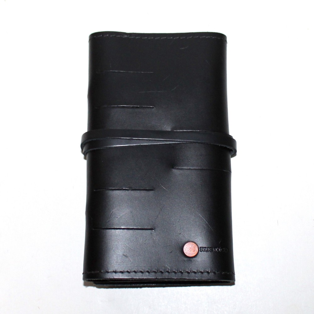 Rustico Sidekick Black Leather tri-fold handmade pouch cord organizer wallet