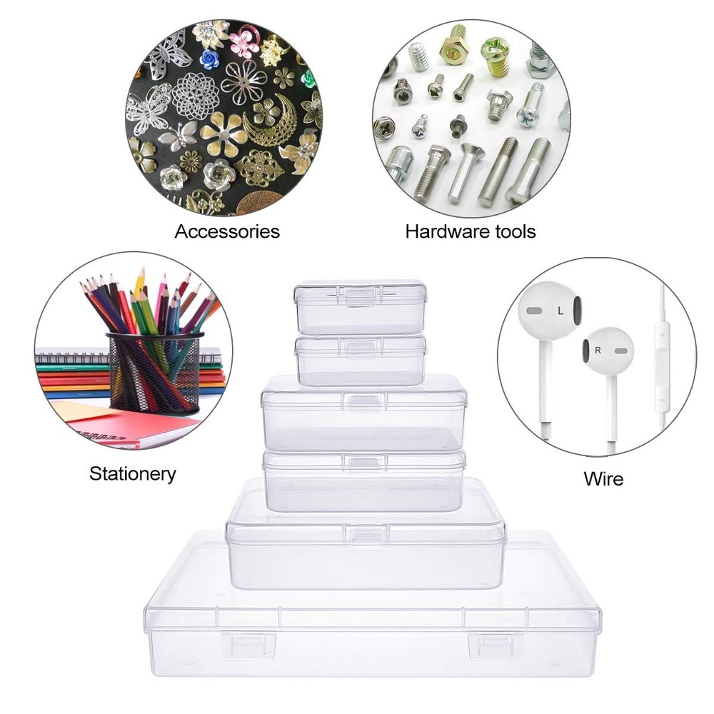 24 Pieces Mixed Sizes Rectangular Empty Mini Clear Plastic Organizer Storage ...