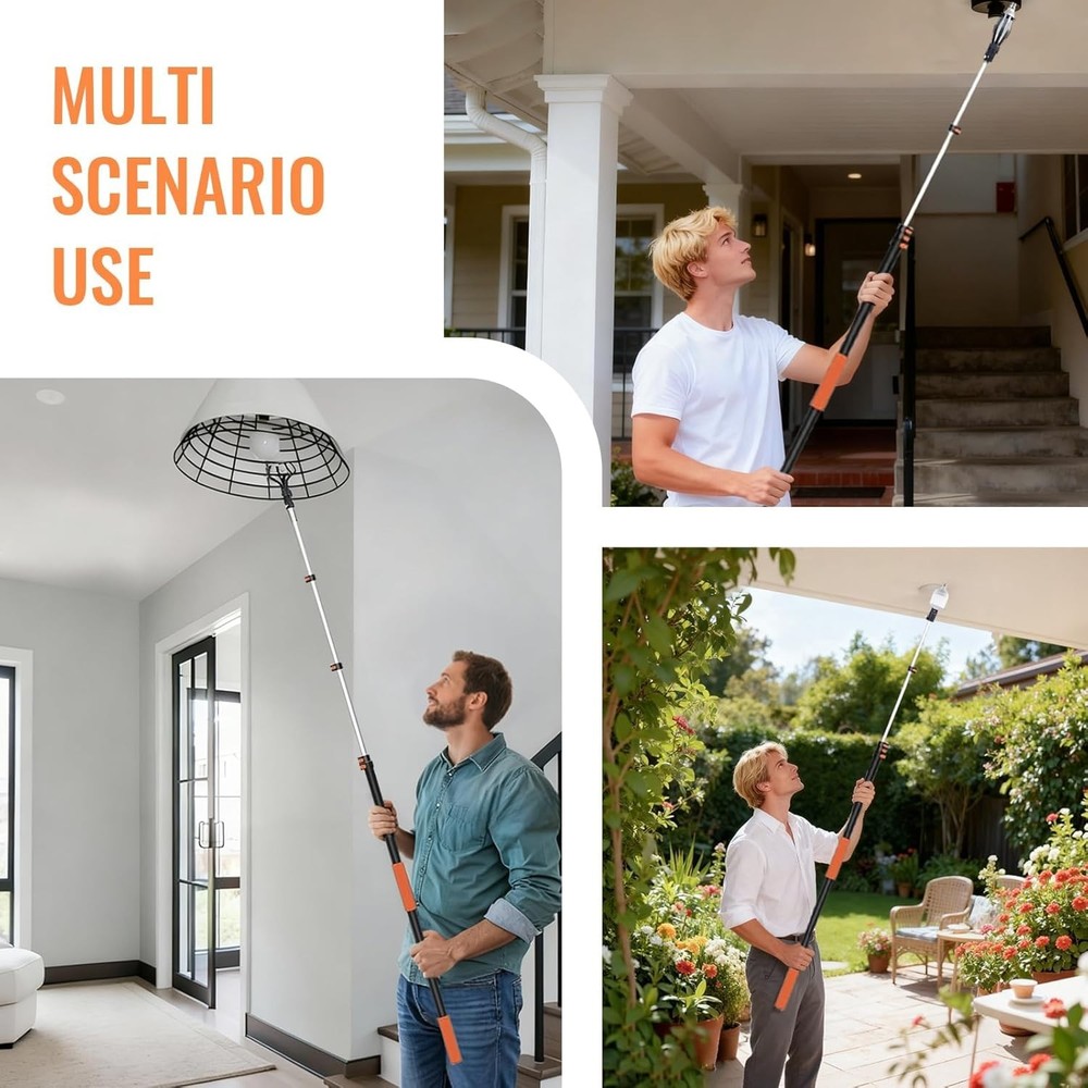 Light Bulb Changer for High Ceilings with 26FT Reach, Telescopic Extension Pole