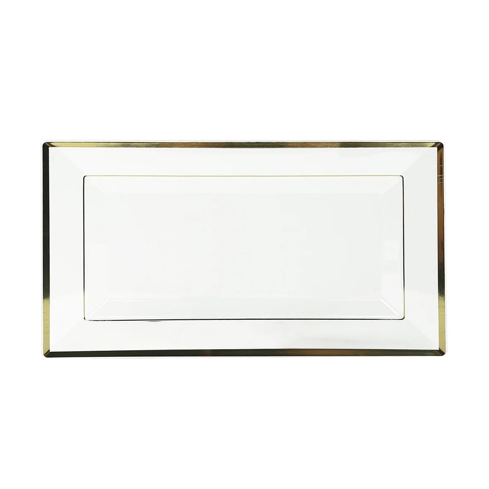 10 CLEAR GOLD Rectangular Plastic Serving Trays with Gold Rim Party Decorations