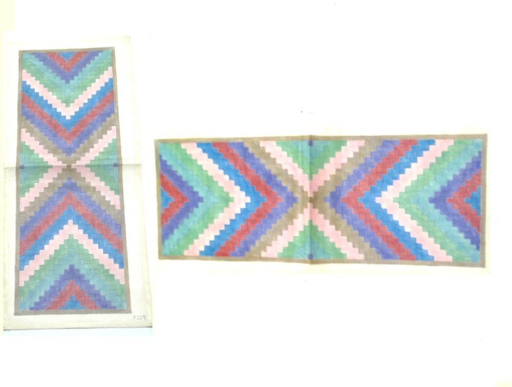 Hand Painted Needlepoint Canvas Pastel Colored Chevron Zigzag Geometric Pattern