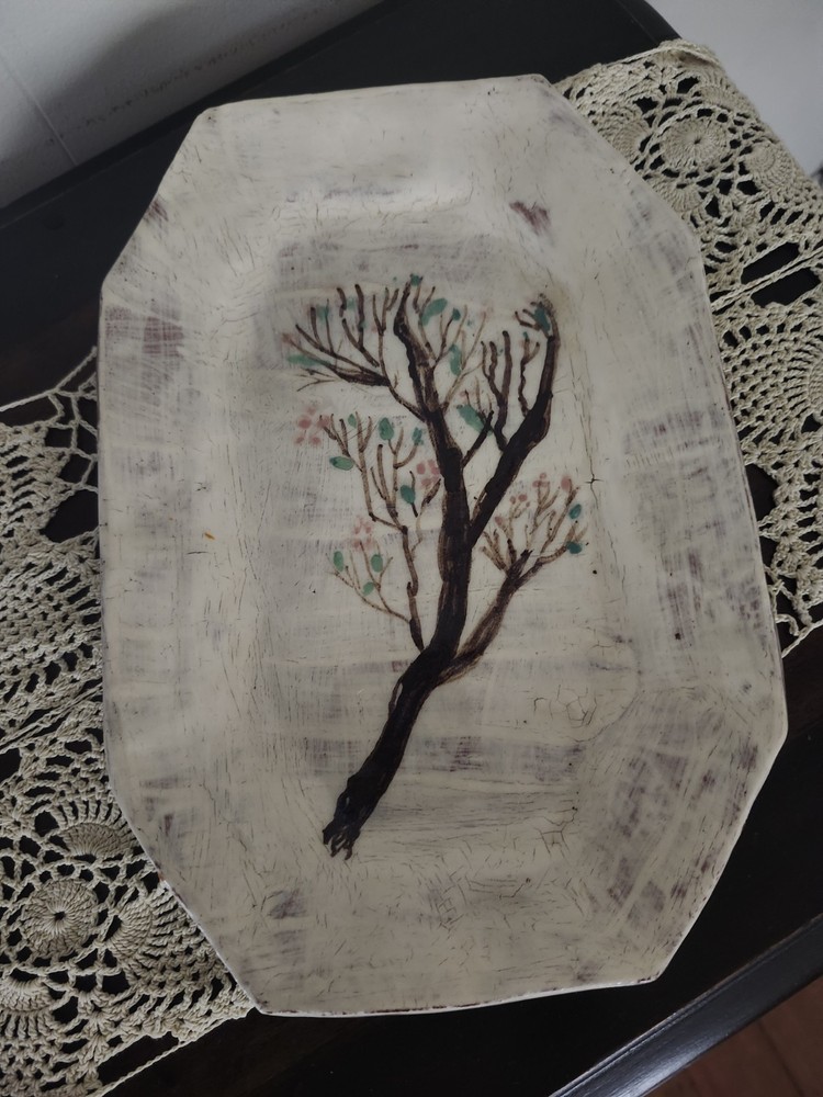 Handmade terracotta tree platter - catch-all. Vintage ?