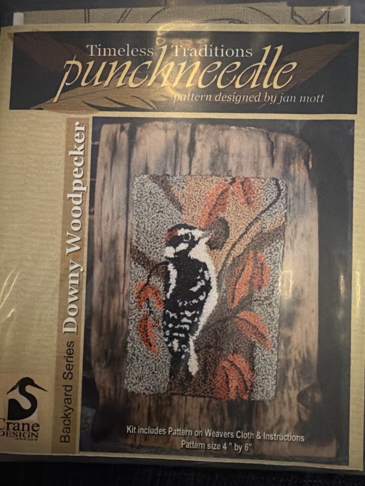Jan Mott Downy Woodpecker Punchneedle Kit Backyard Series