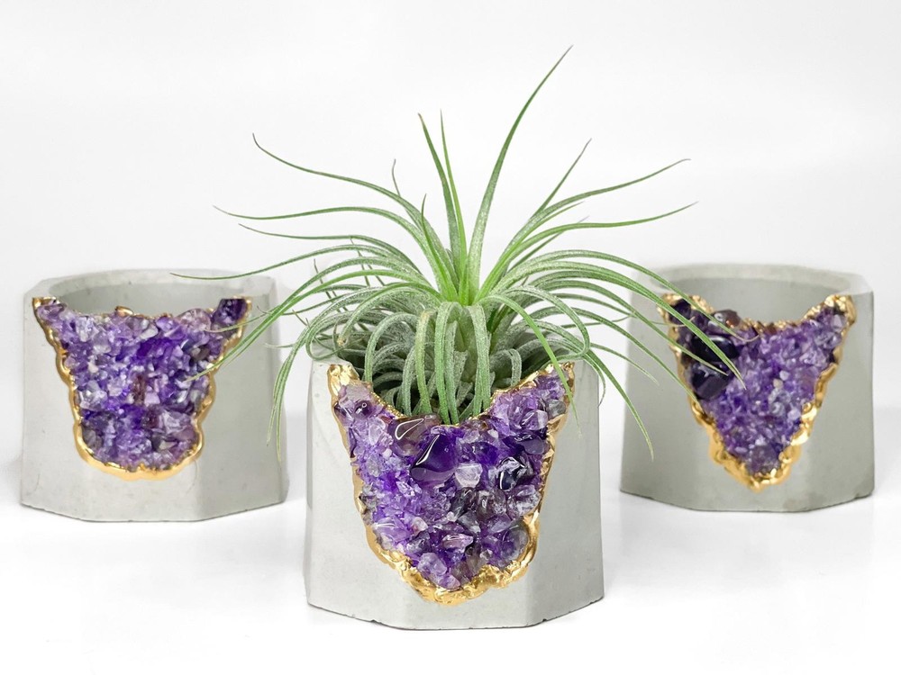 Amethyst Crystal Concrete Planter | Geode Succulent Pot