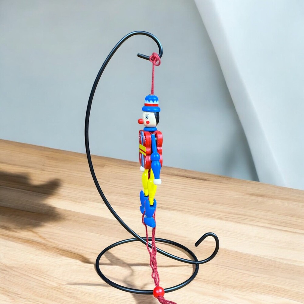 Wooden Pull String Puppet Jumping Jack Dancing Clown - VINTAGE