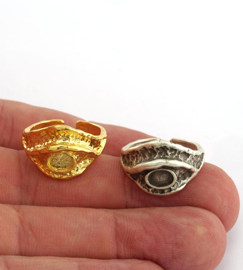Eye blank ring Bezel Setting Adjustable Raw Brass or Plated 6x4mm 5669