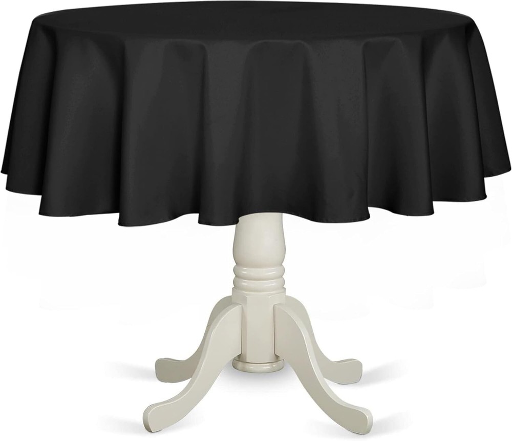 60 Inch Round Black Polyester Tablecloth, washable any occassion