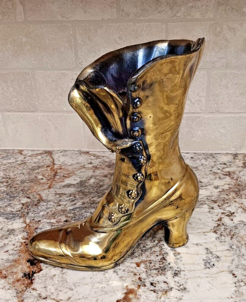 "Decorative Solid Brass Victorian Button Up Boot - 10 tall"