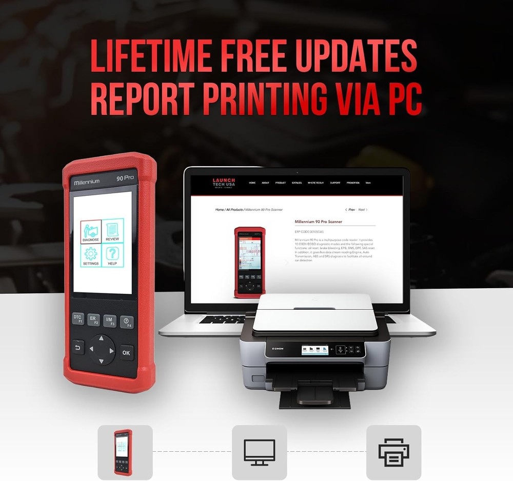 LAUNCH Millennium 90 Pro OBD2 Scanner, Car Diagnostic Tool with ABS, SRS, Engine