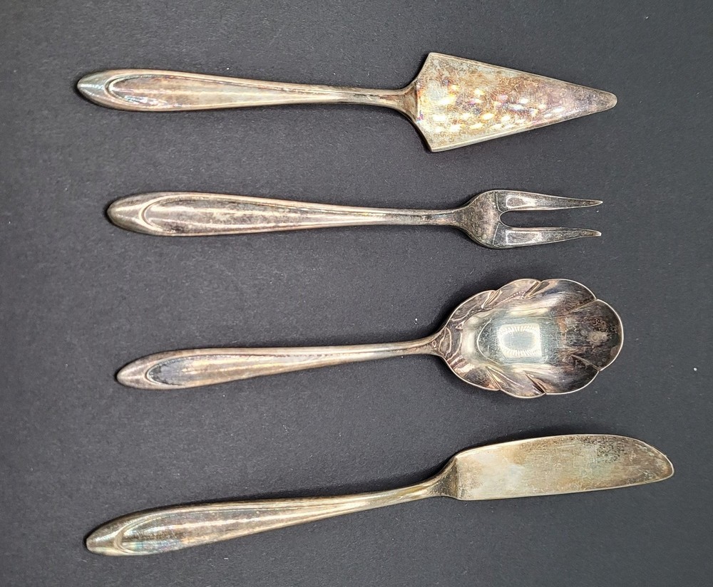 Cheese, Knife, Fork, Sugar 4 Set Marked Meridian Silverplate Co Hostess Set