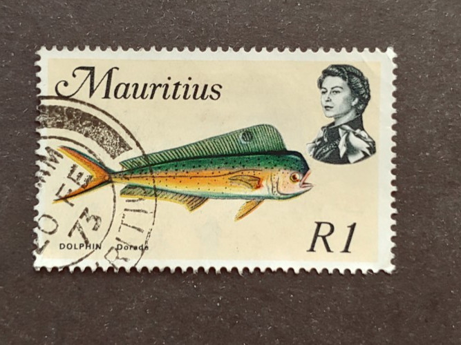 FISH 1 RUPEE GB UK MAURITIUS VF USED