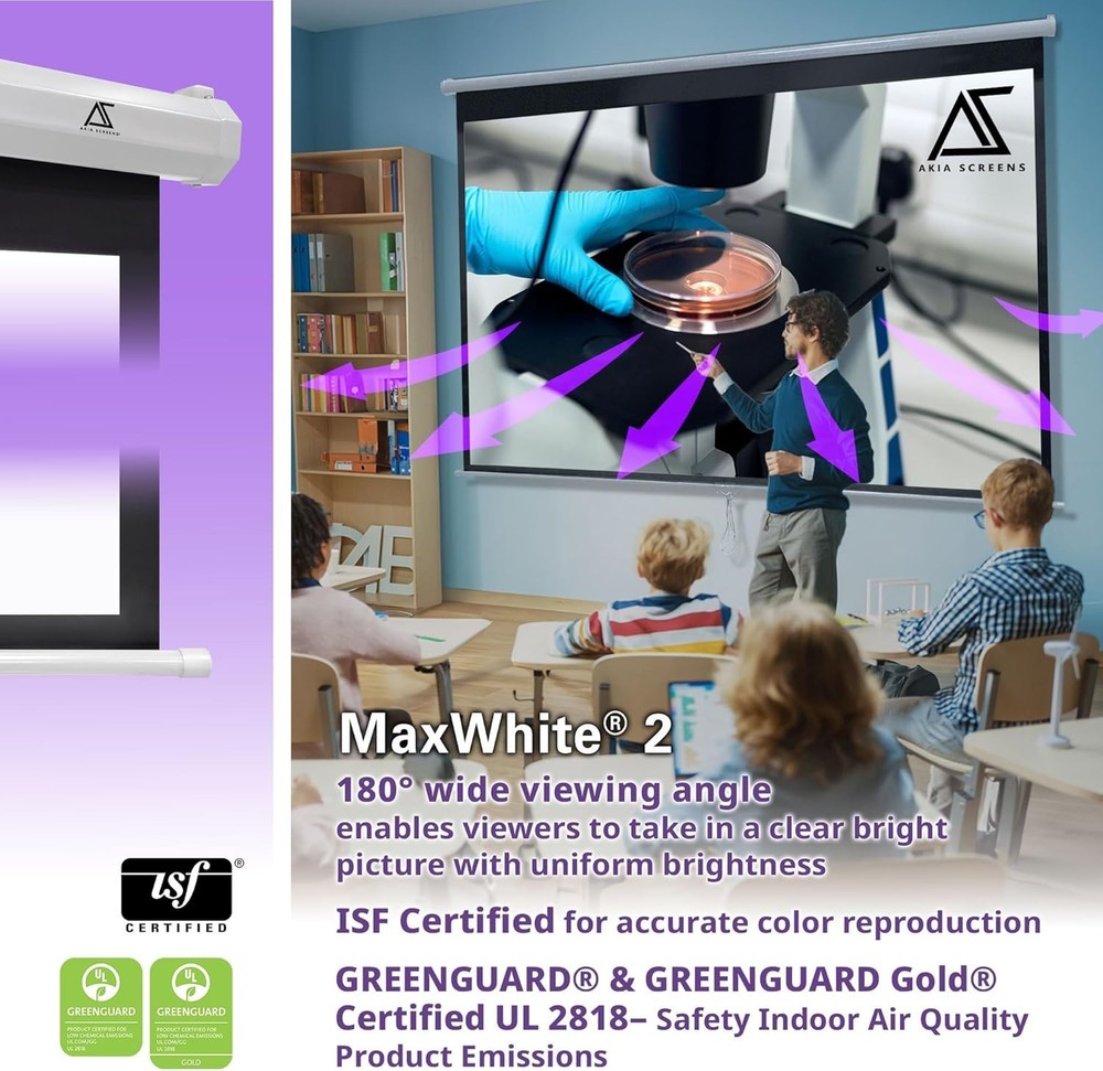 Retractable 110-Inch Projector Screen - 16:9 Aspect Ratio, Auto Locking System
