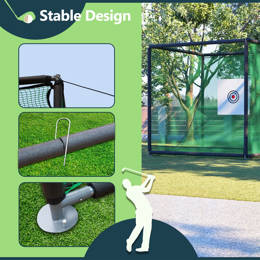 10FTX10FT Golf Training Simulators Kit Golf Practice Net Cage Metal Frame