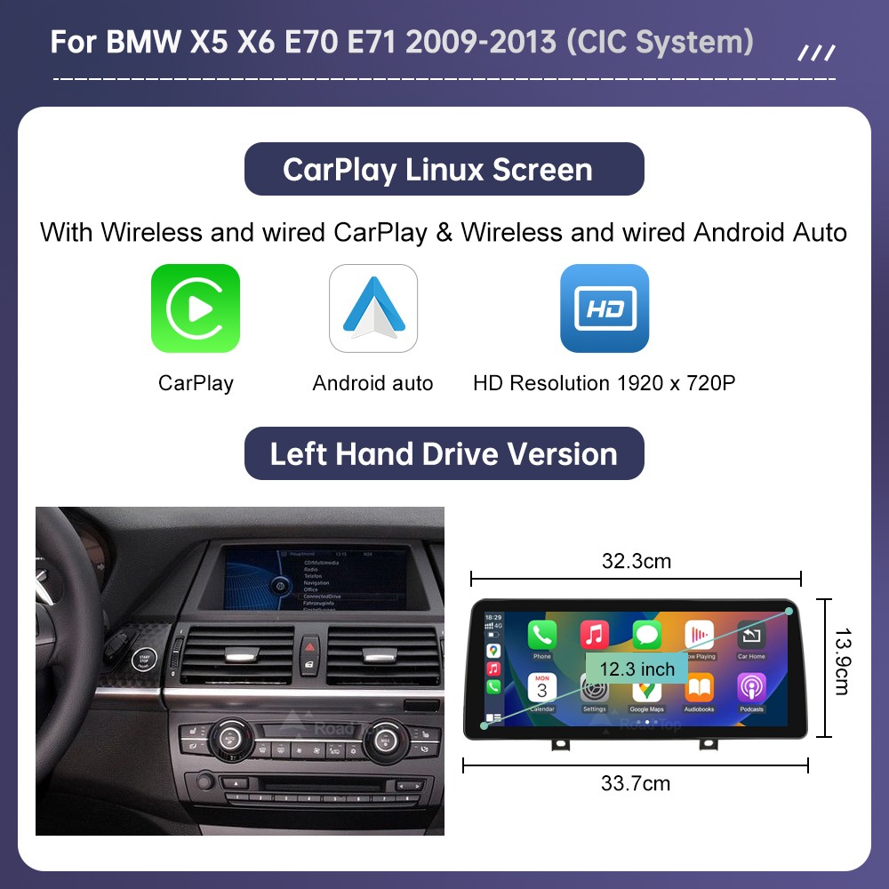 12.3" Wireless Carplay/Android Screen Multimedia For BMW X5 X6 E70 E71 2009-2013
