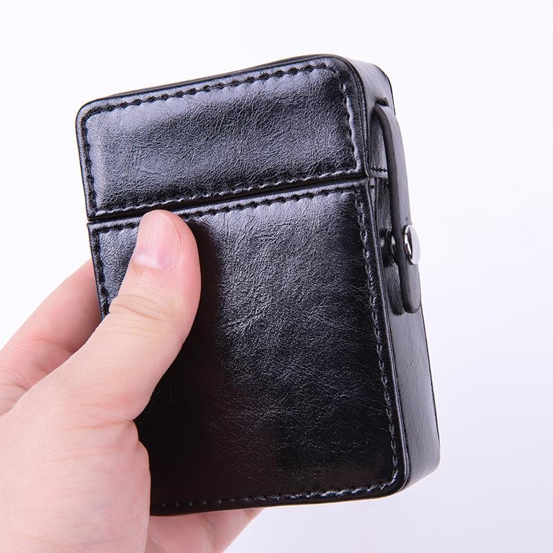 Green Leather Cigarette Case with Lighter Pocket Waterproof Storage Pouch