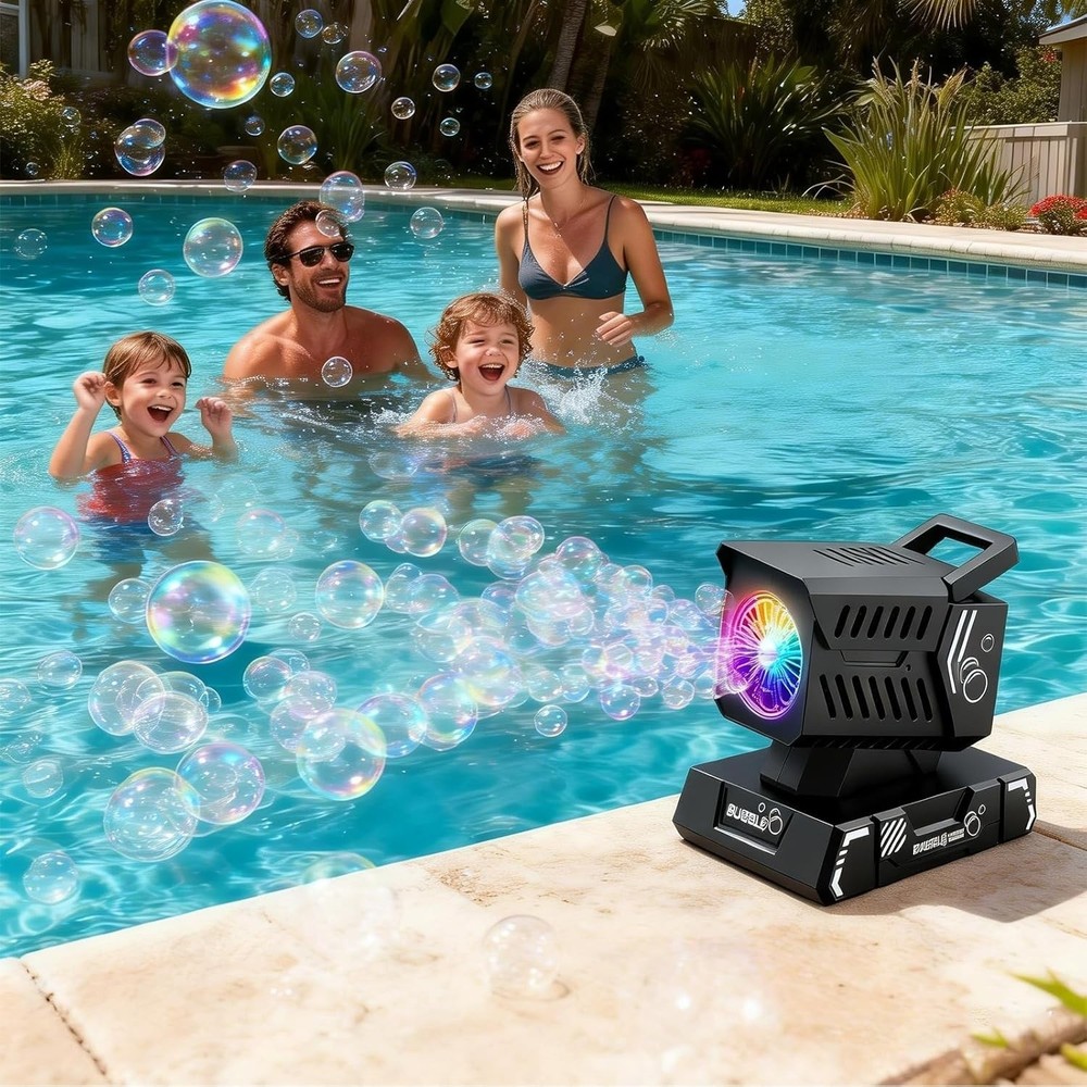 Upgraded bubble machine with remote control and automatic rotation RGB lights
