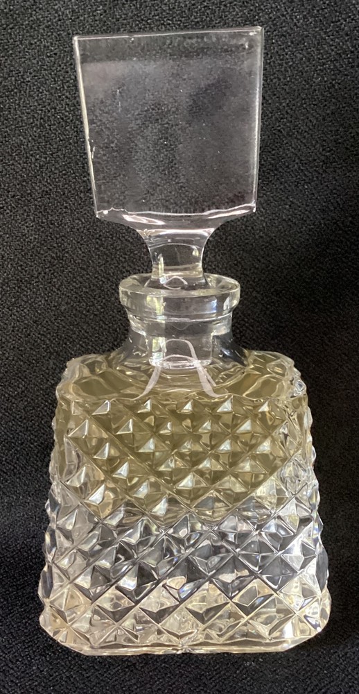 Vintage 1 Ounce Crystal Pressed Glass Perfume Bottle W/Stopper False Bottom