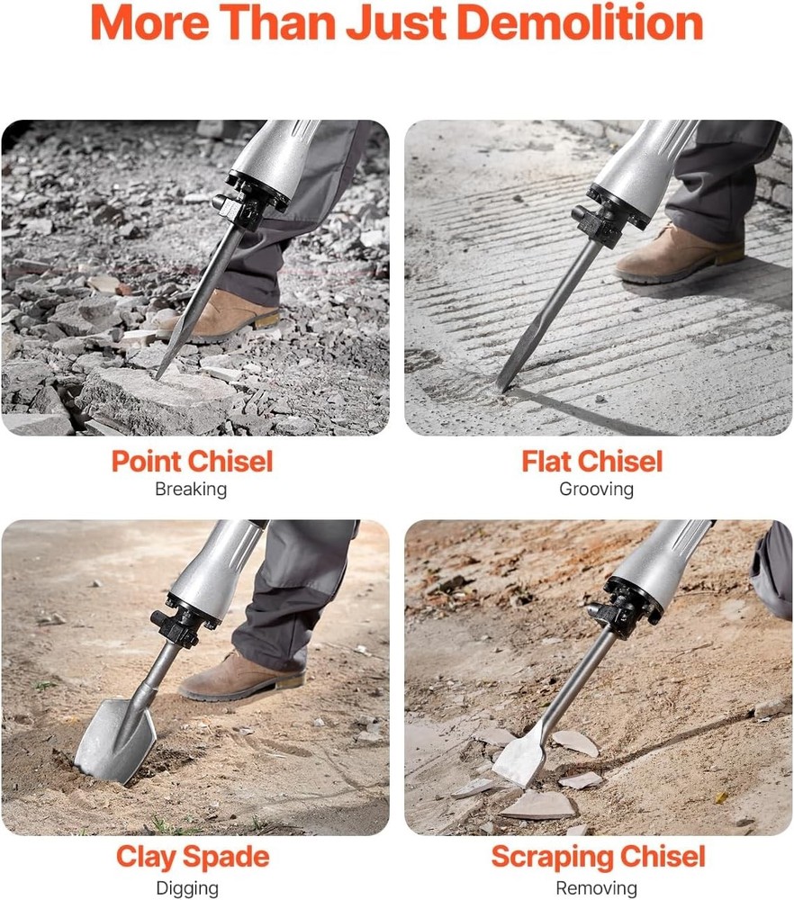Heavy Duty Demolition Jack Hammer with 4 Chisels & Vibration Control Handle