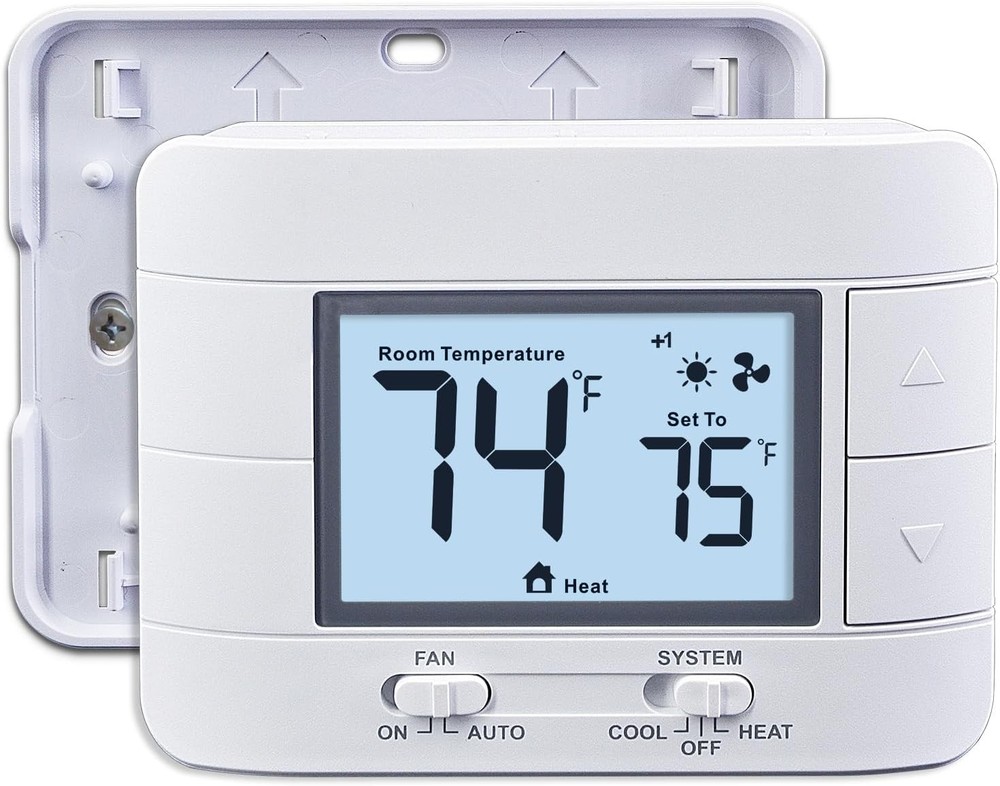 Non Programmable Thermostat for Home 2 Heat 2 Cool Multistage System, White