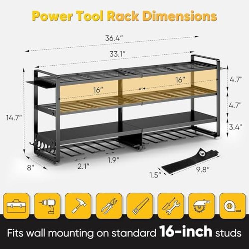 Heavy Duty Tool Organizer Wall Mount 4 Layer Storage Rack 8 Drill Holder New