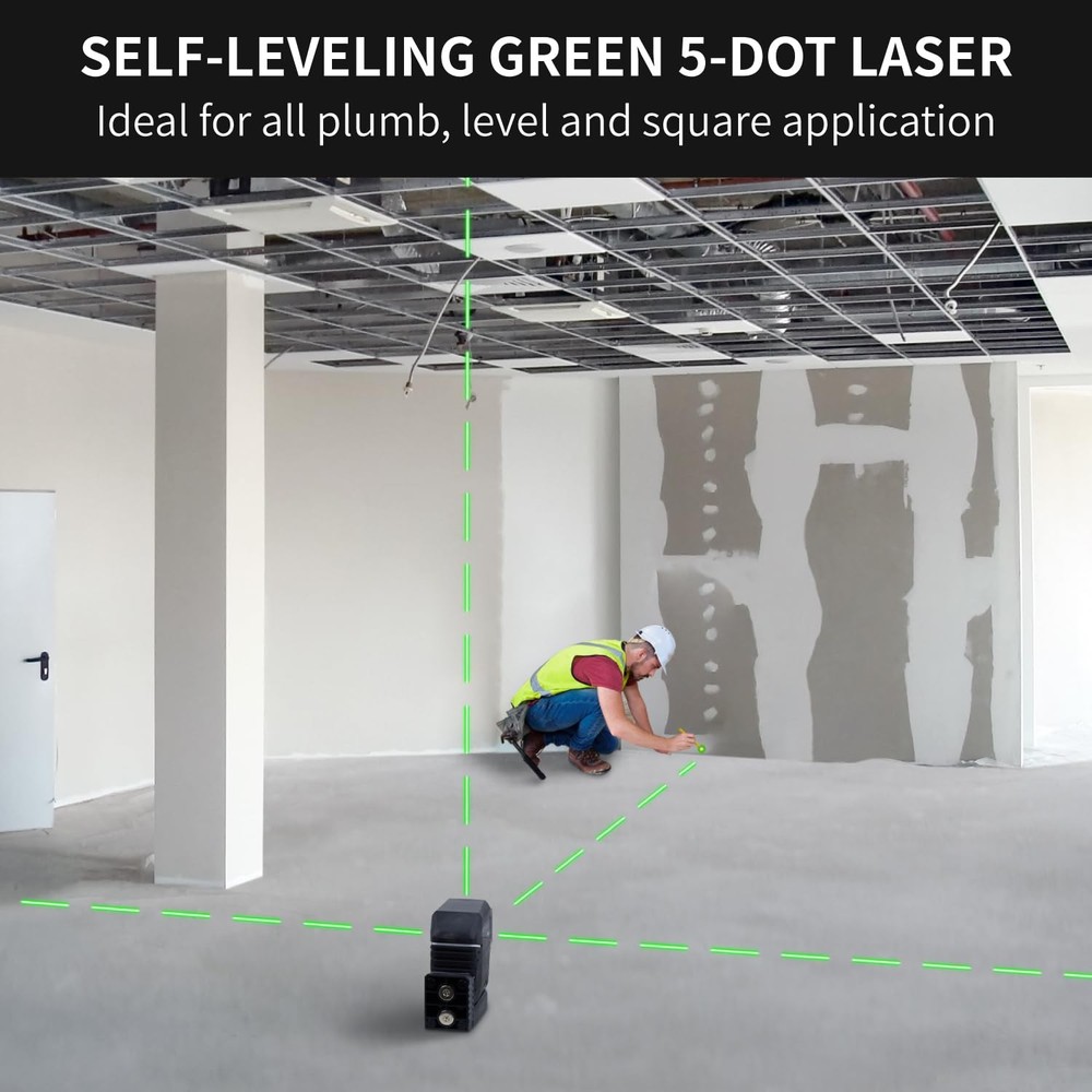 Firecore 5-Point Laser Level, Green Beam Self-Leveling Plumb
