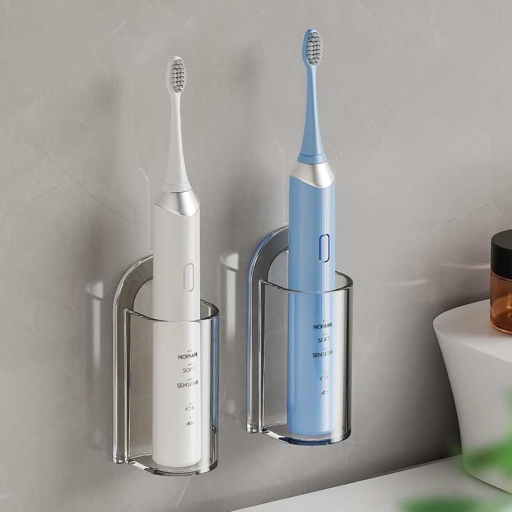2-Pack Innovative Barrel Wall Mount Toothbrush Holder - Clear Plastic Design
