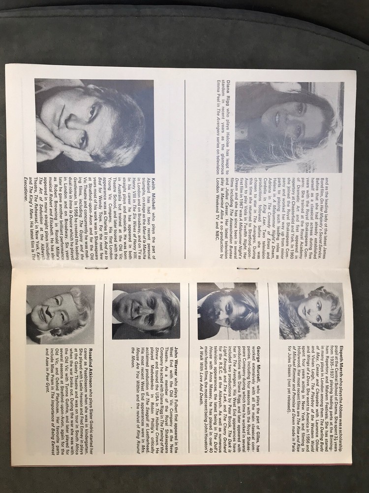 Abelard & Heloise Theatre Programme Diana Rigg